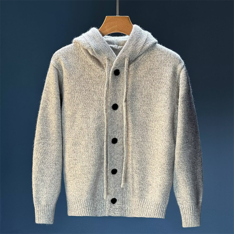 Nouveau cardigan tricoté à capuche décontracté de luxe pour homme, style coréen, ample, boutonné, pull Y2K vintage streetwear, manteau en maille
