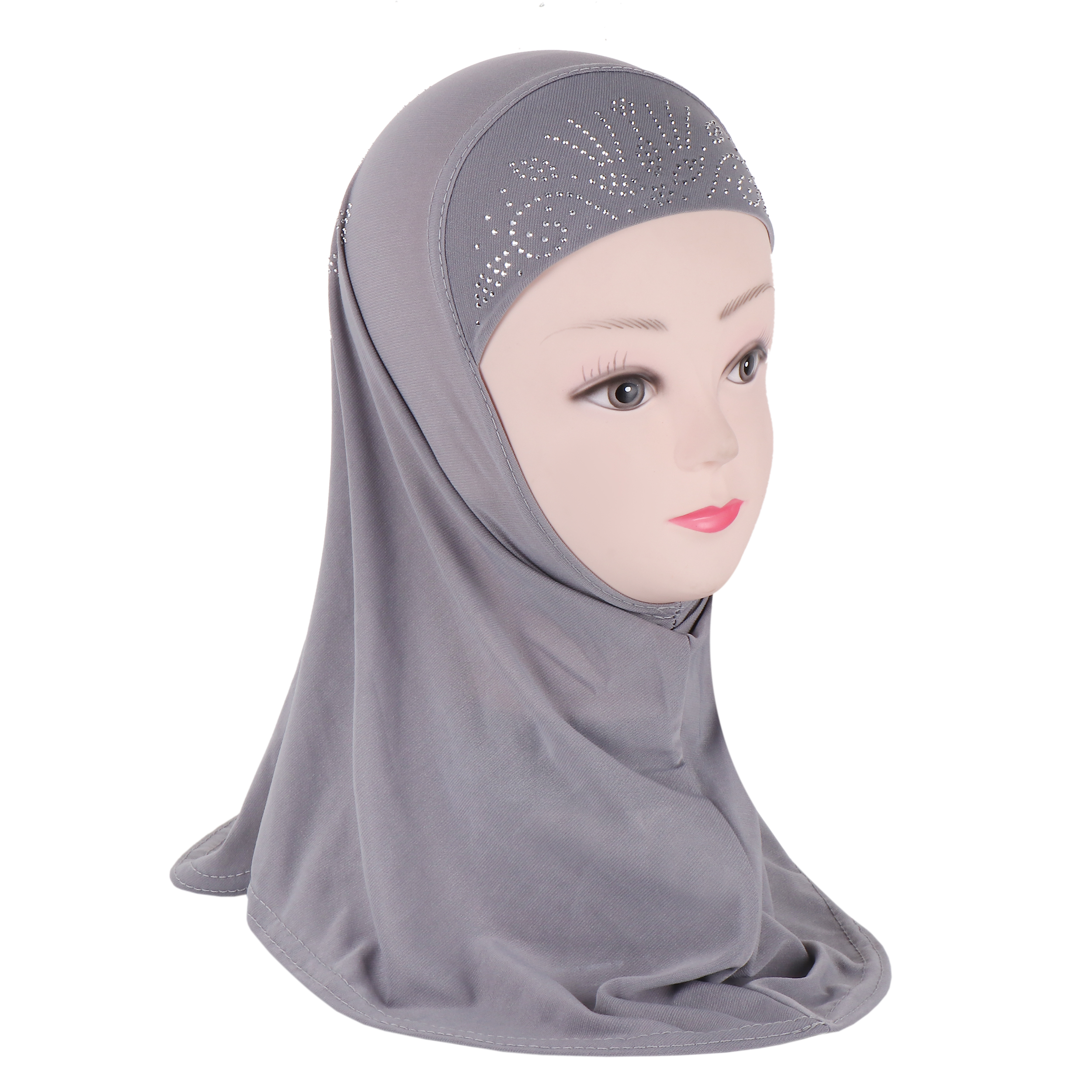 H359a Petit Hijab Musulman pour Filles de 2 à 6 Ans avec Strass, Qualité Supérieure, Foulard Islamique Amira à Enfiler, Foulard de Prière Très Vendu