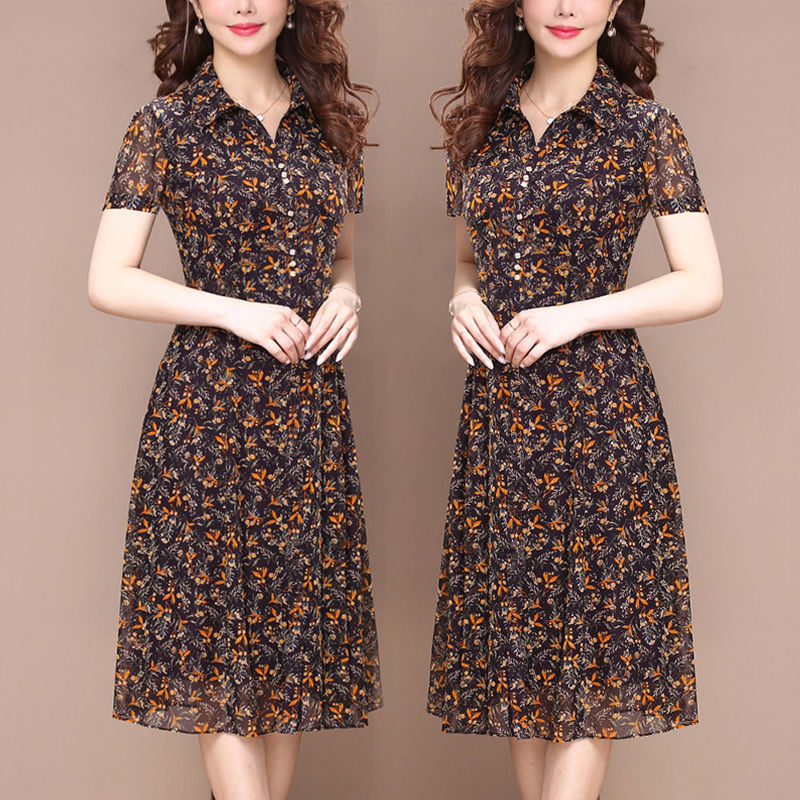 Robe mi-longue à manches longues pour femmes, imprimé Floral, col rabattu, élégant, vêtements d'été, Slim, décontracté, boutons