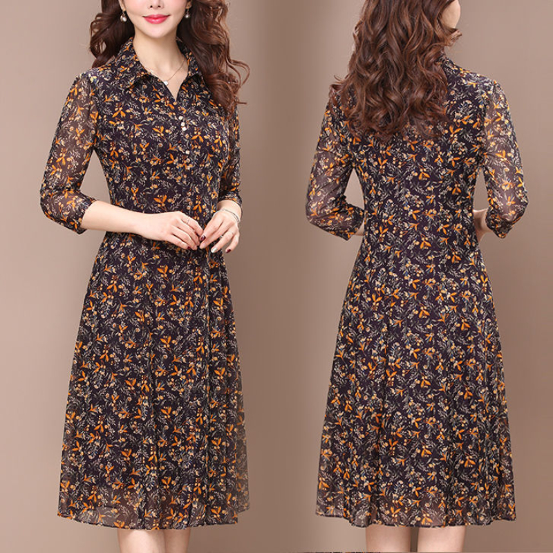 Robe mi-longue à manches longues pour femmes, imprimé Floral, col rabattu, élégant, vêtements d'été, Slim, décontracté, boutons