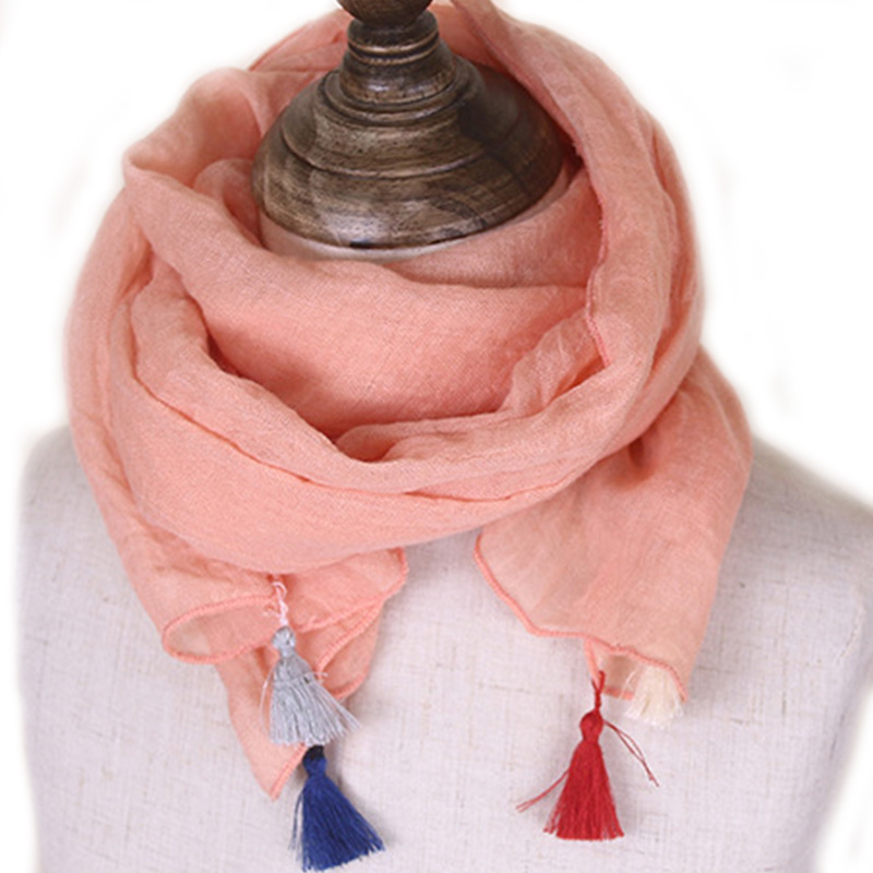 Écharpe de couleur unie pour enfants, nouvelle Version coréenne, glands sauvages, doux et respirant, en coton et lin, châle chaud pour garçons et filles, E12, printemps