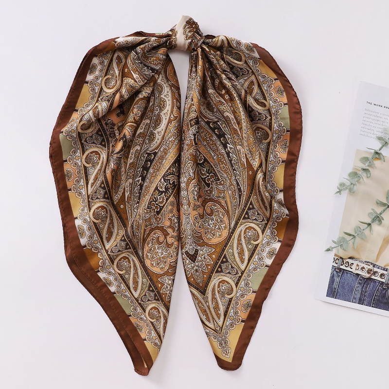 Nouveau Paisley pied-de-poule imprimé carré écharpe couleur café mince lisse cou écharpe Style Vintage crème solaire foulard pour les femmes