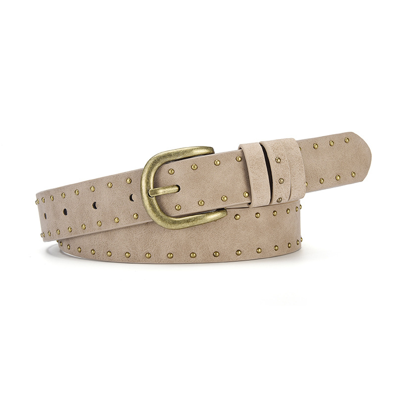 Ceinture à rivets en métal doré pour femmes, accessoires pour jeans décontractés, mode Goth rétro Y2k pour filles, ceinture à boucle ardillon en cuir Pu