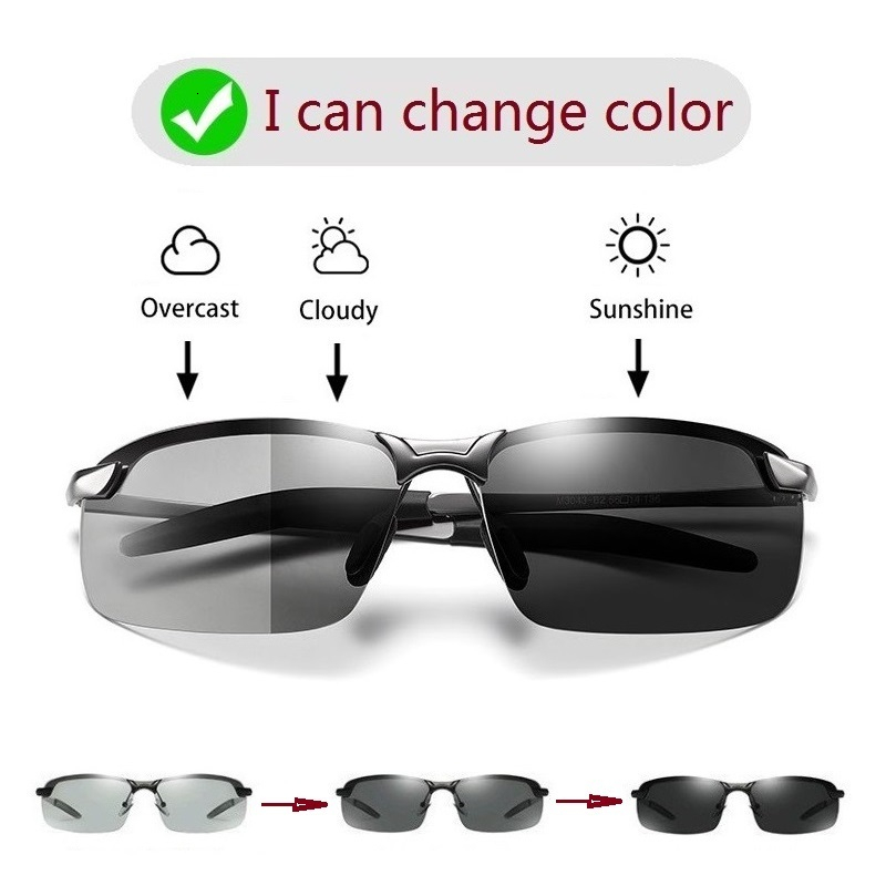 Lunettes de soleil photochromiques polarisées pour hommes, lunettes caméléon, lunettes de soleil pour hommes, changement de document, vision jour et nuit, lunettes de conduite, uv400