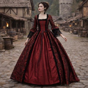 Robe maxi gothique médiévale pour femmes, robe de cosplay à col carré en dentelle et manches évasées de la Renaissance