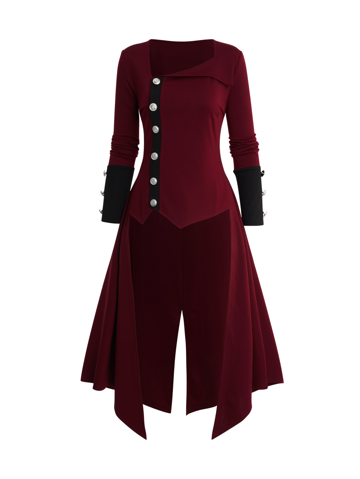 Fur sNuremberg-Manteau rouge pour femme, col rabattu asymétrique en Y, boutons complets, bicolore, haut bas, automne, hiver, 2024