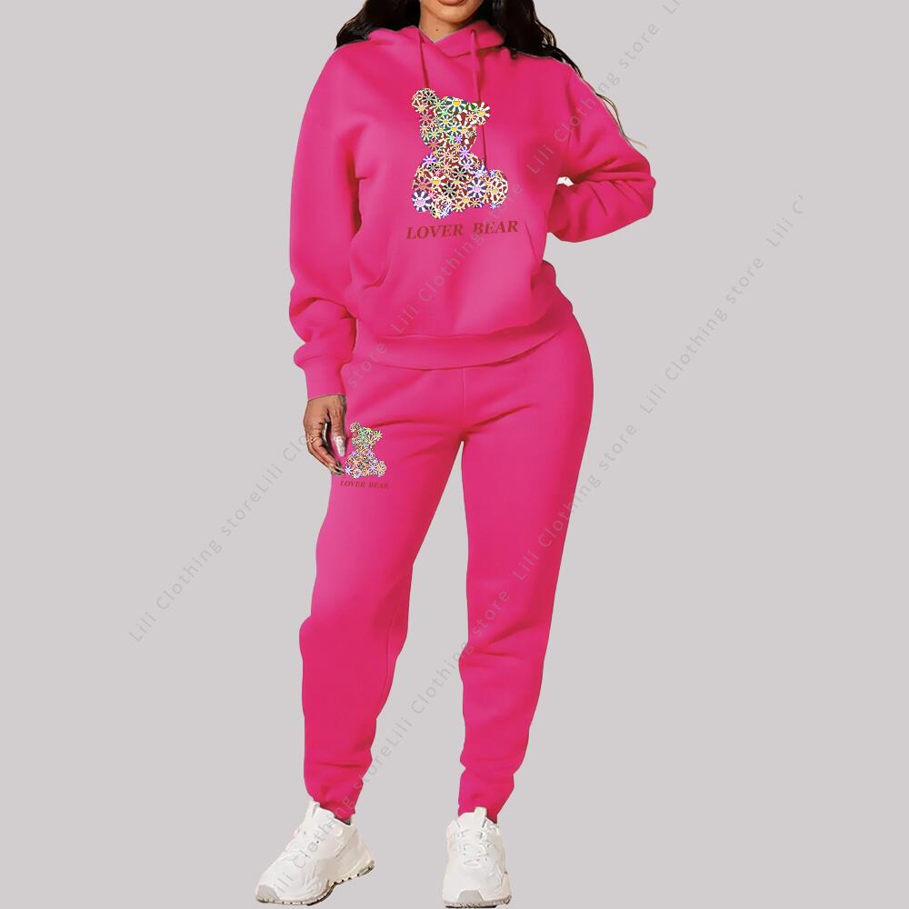 Ensembles pour femmes sweats à capuche pantalons tenues costume 2025 nouveaux vêtements de sport survêtement ours graphique lettre imprimer esthétique tendance dames survêtement