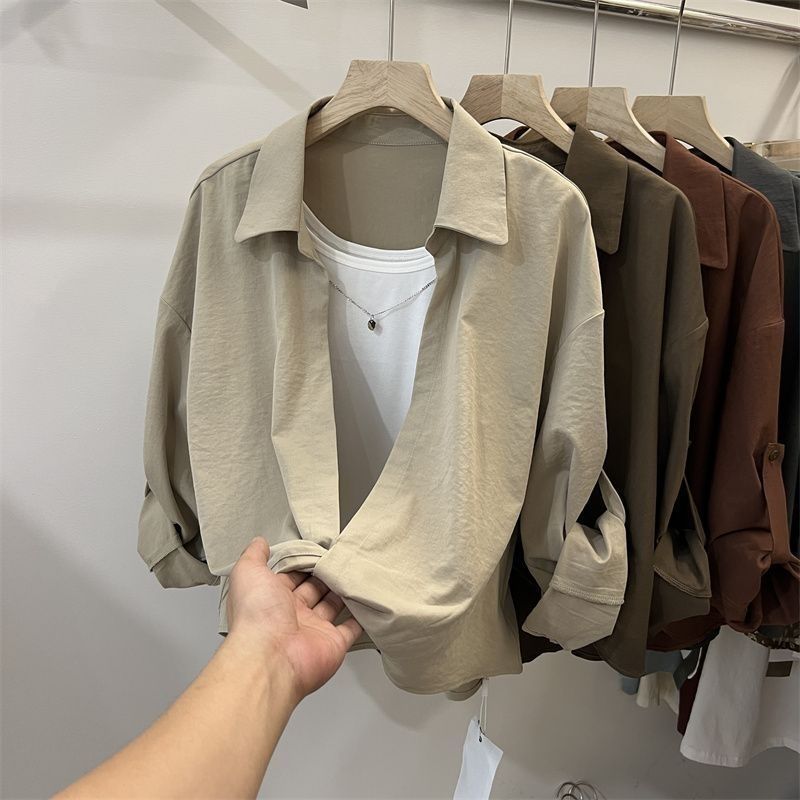 Mode simplicité élégant tendance printemps été pull hauts à manches longues col polo faux deux chemises à manches longues pour les femmes