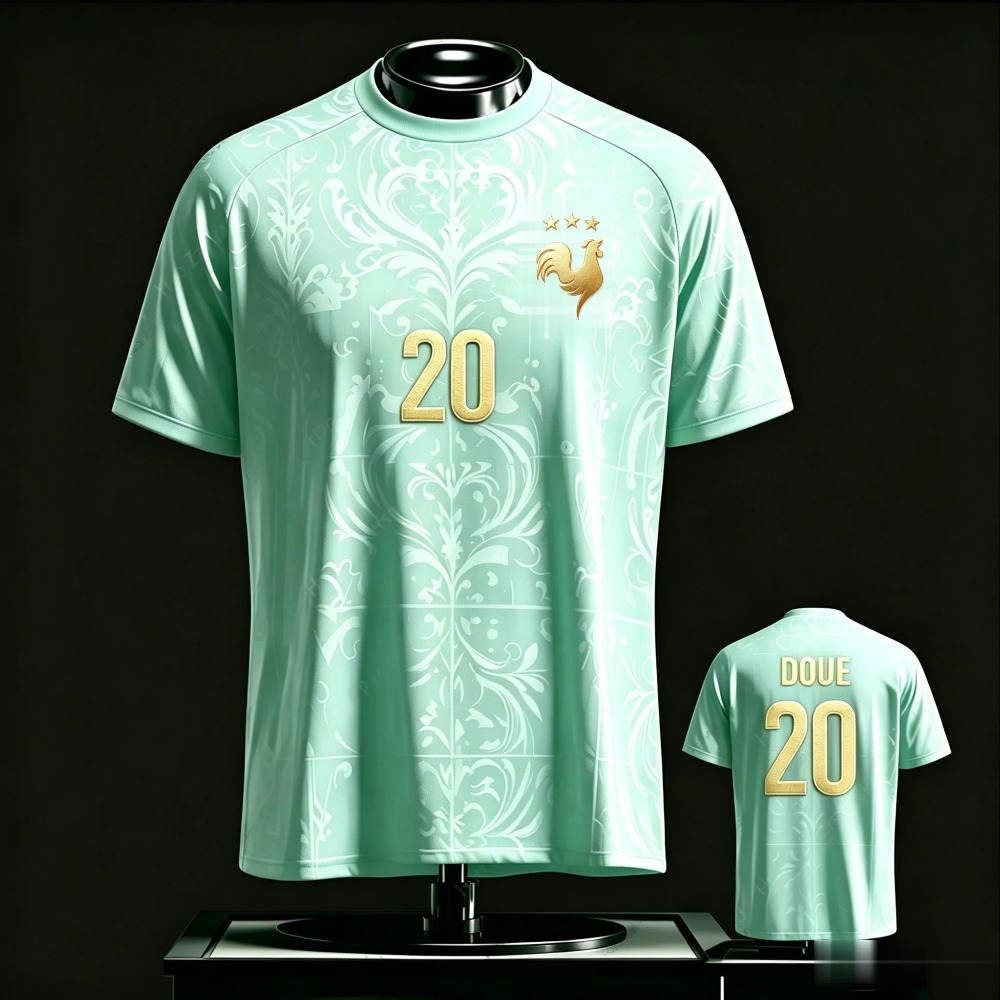 Nouveau maillot de football style français avec badge Coq Doré imprimé, T-shirt respirant à col rond et manches courtes, hauts de sport d'extérieur unisexe