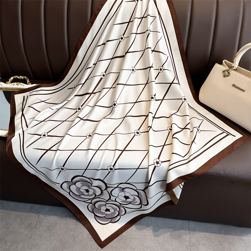 Foulard en soie 90x90cm pour femme, accessoires de mode quatre saisons, hijab, bandana, foulard pour cheveux 90*90
