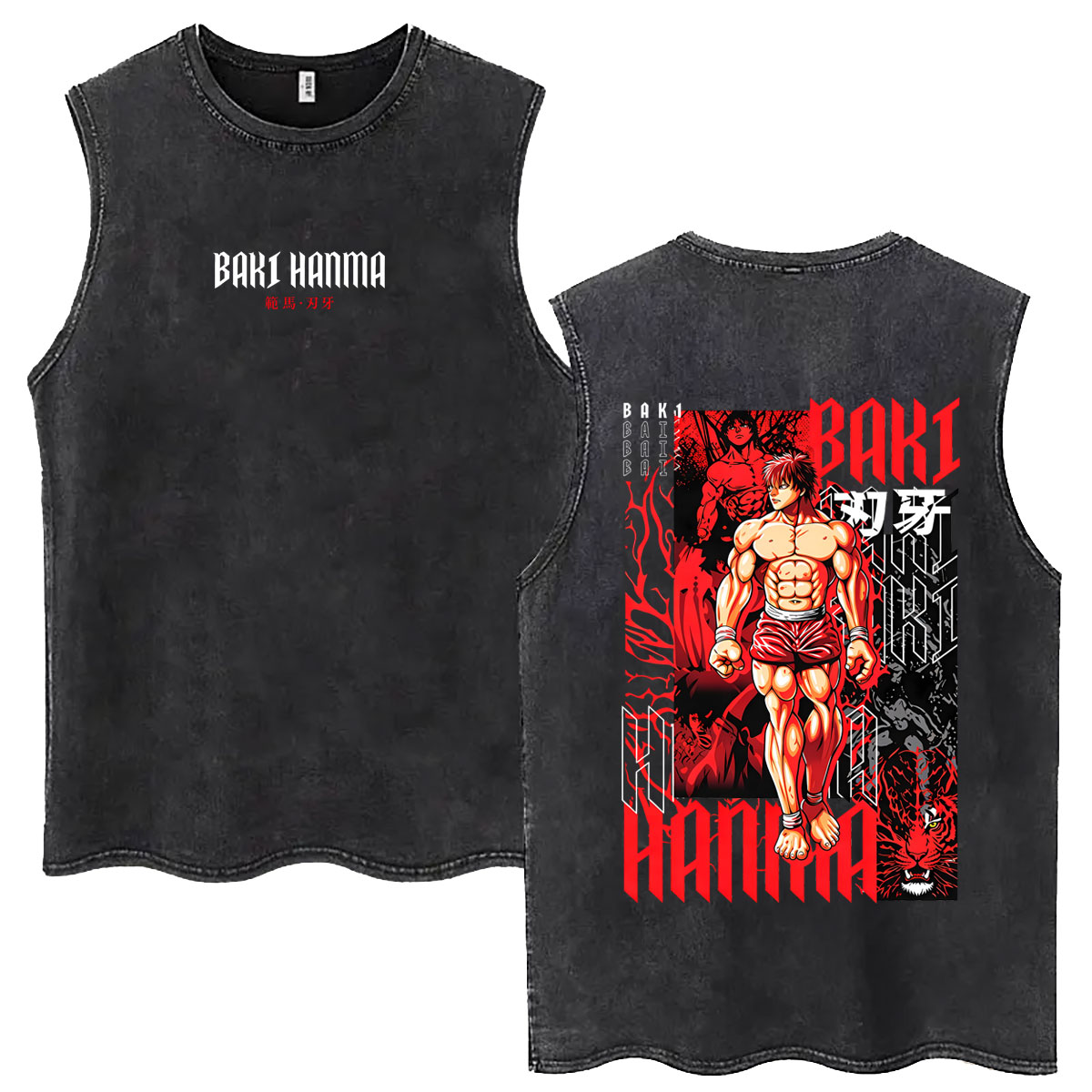 Débardeurs Vintage Anime Baki Hanma Effet Délavé Manga Harajuku – T-shirts Sans Manches Décontractés en Coton Oversize pour Hommes et Femmes