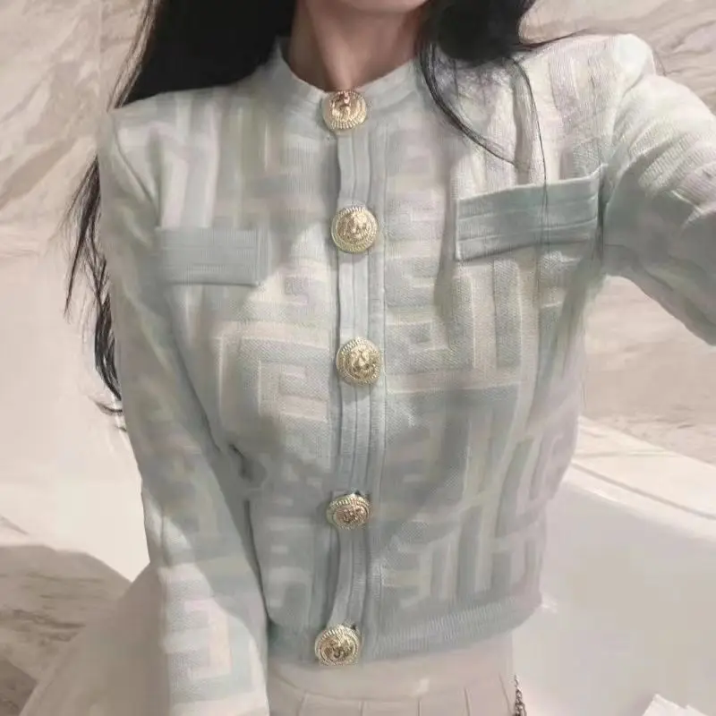 Cardigan tricoté à manches longues et col rond pour femme, vêtement Vintage, boutons, tempérament féminin, Patchwork, Slim, automne hiver