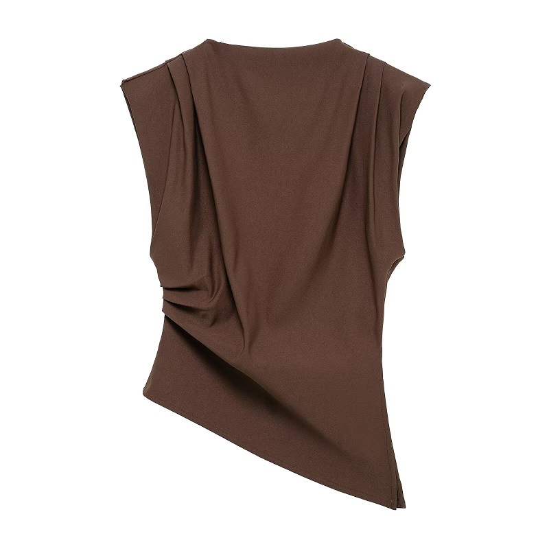 MUJER débardeur asymétrique femme froncé hauts sans manche pour femmes col haut haut haut sans bretelles femmes mode esthétique hauts femme