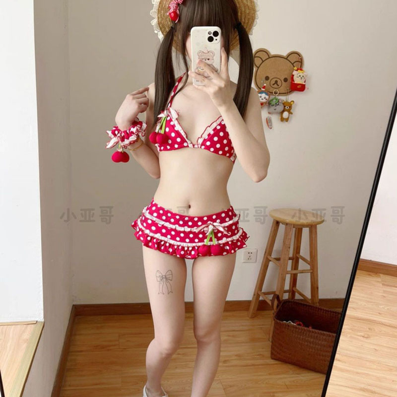 Maillot de bain japonais Kawaii pour filles, ensemble bikini imprimé mignon pour femmes, maillot de bain tendance à deux pièces, maillot de bain de plage pour femmes