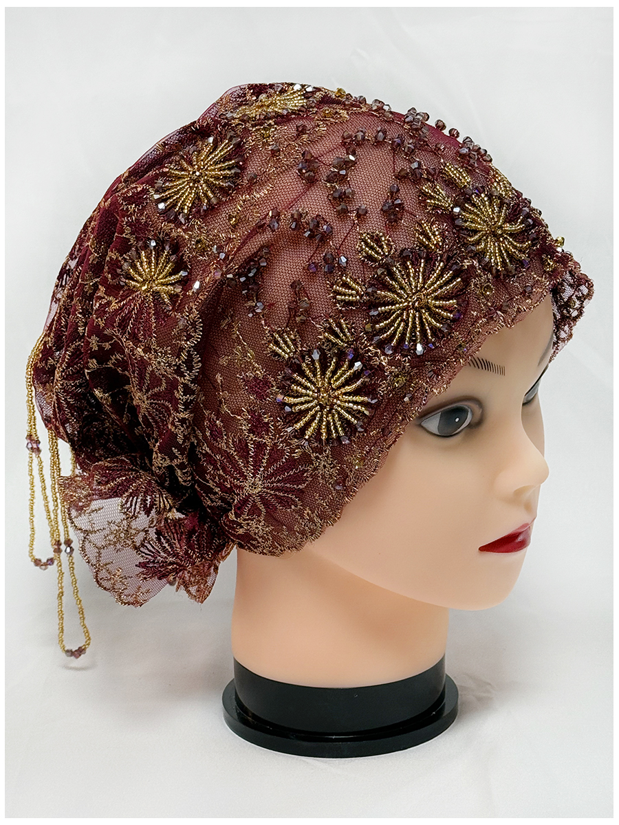 Couvre-tête en tissu maille, brodé à la main, chaîne de perles suspendue, chapeau en acrylique, dubaï, nouveau chapeau de culte arabe musulman, 2025