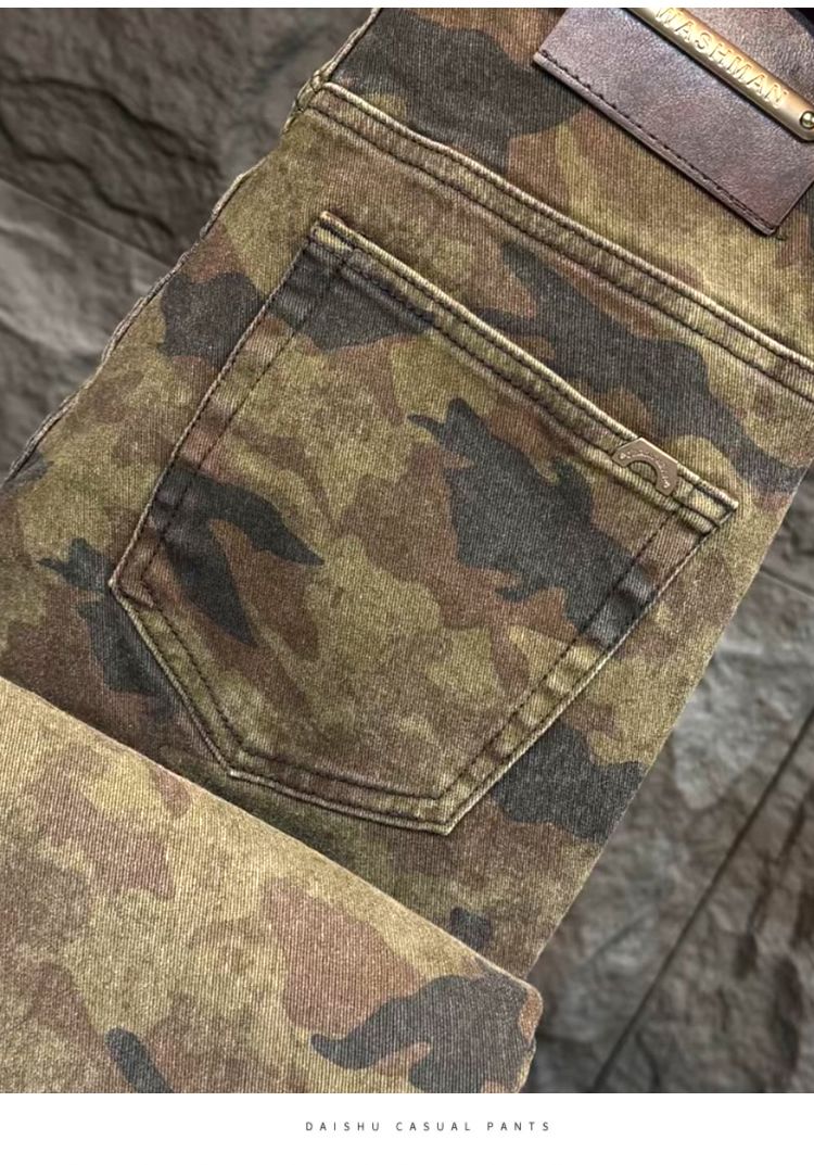 Jeans Homme Italie Luxe Lavé Camouflage Coupe Slim Droite 2026 Nouvelle Collection Haut de Gamme Tendance Décontracté Pantalon Long