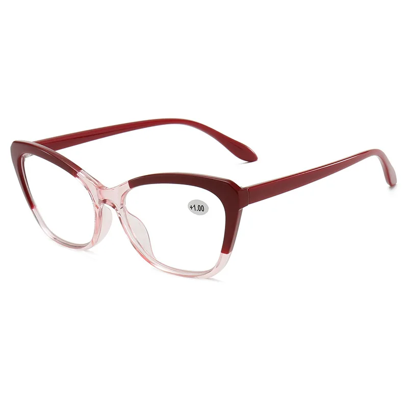 Lunettes de lecture œil de chat élégantes pour femmes, monture bloc de couleur Chic, lentille transparente, écran d'ordinateur à la mode, presbytie 0 à 4.0