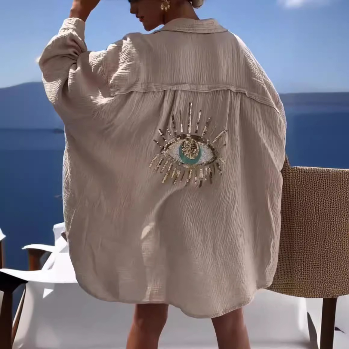 Chemises de plage décontractées imprimées en 3D pour femmes, chemisier en coton à manches longues, mode d'été élégante pour dames, 2024