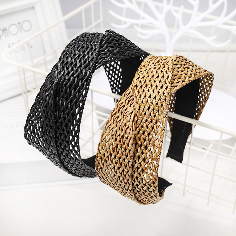 Style de plage bandeau de paille Bohe bandeau de cheveux tissage croix cerceau de cheveux été femmes bandeau à large bord chapeaux accessoires de cheveux