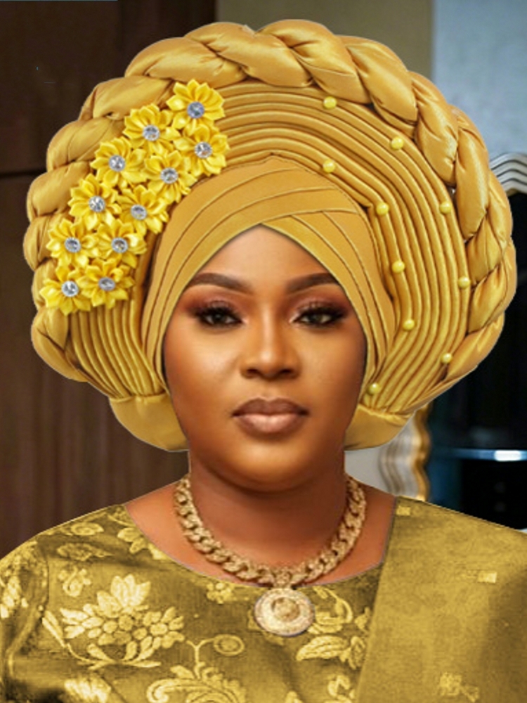 Turban africain élastique à volants pour femme, foulard nigérian, coiffe de mariage, auto-gele, couvre-chef de fête, chapeau