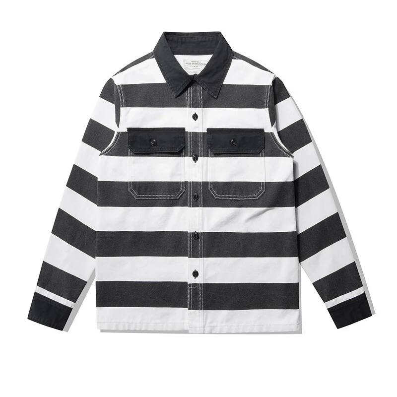Veste rayée en toile pour hommes, coupe Amekaji, coupe-vent lourd pour motard, veste de travail, vêtements d'extérieur pour hommes, manteaux cargo bomber