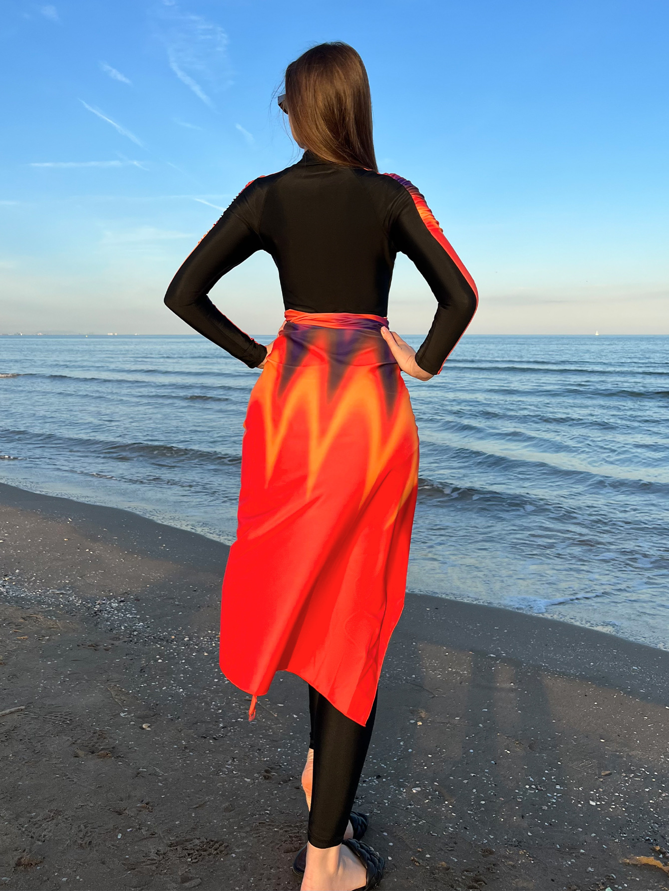 Maillot de bain rouge nickel é pour femmes musulmanes, burkini, manches longues, pantalon, bloc solaire, fermeture éclair, vêtements de plage, été