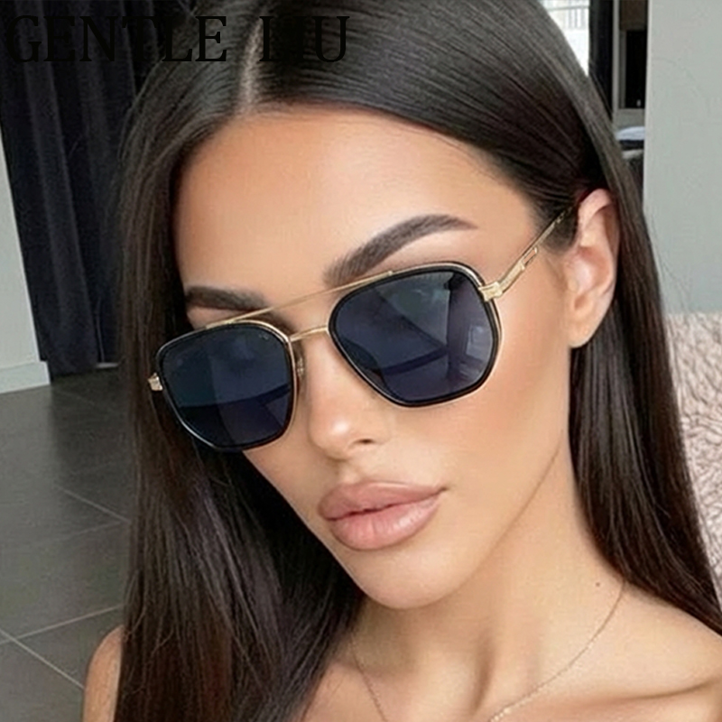 Lunettes de soleil polarisées carrées pour femmes 2026 – Marque de luxe vintage punk, verres photochromiques, double pont métallique, pour dames