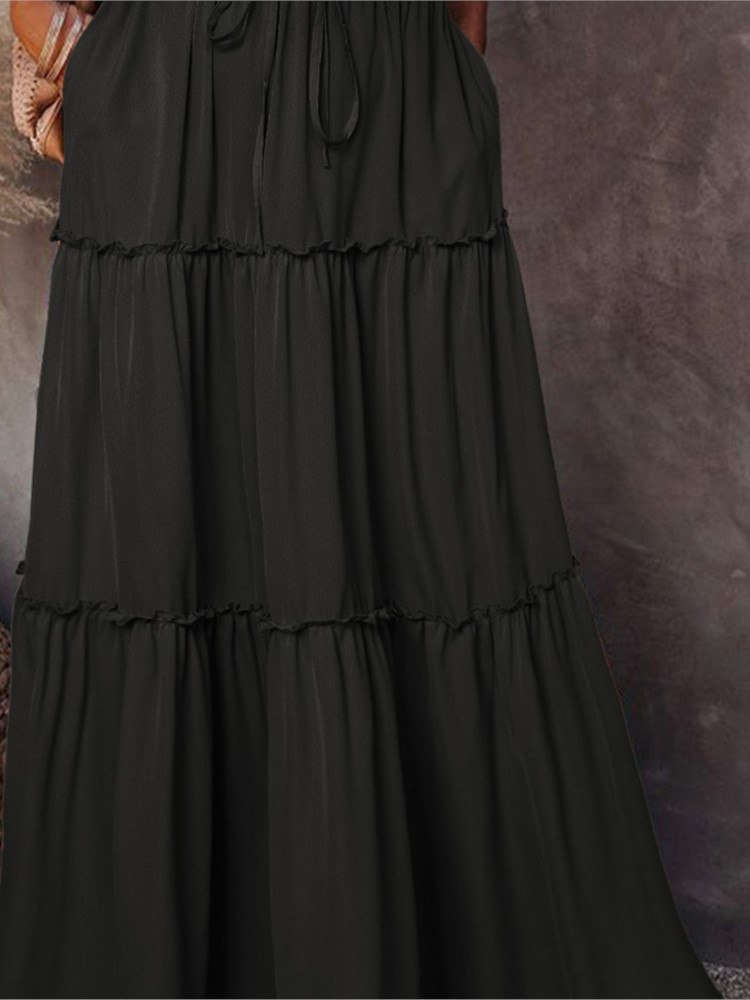 Jupe longue à volants pour femmes, nouvelle collection printemps-automne, couleur unie, à la mode, plus lente, superposée, taille haute, élastique