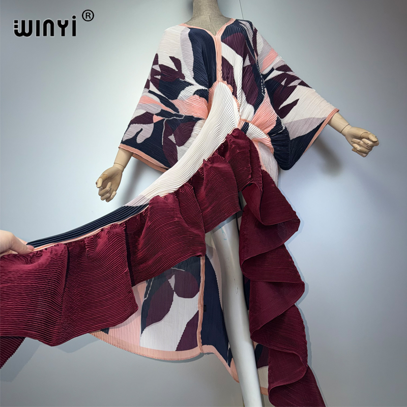 Robe plissée ajustée WINYI pour femme, coupe haute, style plage, kaftan musulman, abaya, robe de soirée longue de luxe Dubaï