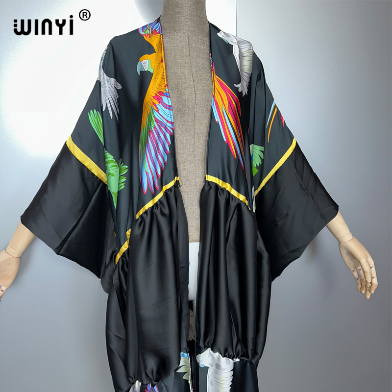 WINYI imprimé boho kimono maxi vêtements de plage couvrir robe de soirée de vacances abaya dubaï luxe femme musulmane mode ouvert sur le devant caftan