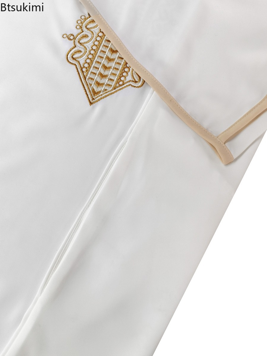 Vêtements musulmans de style ethnique 2026, robe d'Eid du Moyen-Orient, robe pour hommes, thobe, kaftan arabe islamique avec poche, abayas amples et décontractées brodées