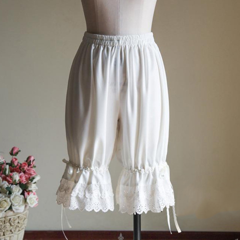 Pantalon bouffant Vintage en dentelle pour femmes, à volants, avec nœud lanterne, couleur unie, sous-vêtement de sécurité élastique