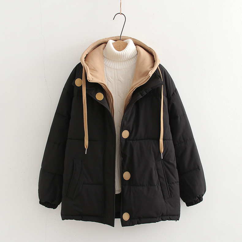 Vestes à capuche rembourrées en coton épais pour femmes, faux deux pièces de Style japonais Harajuku, manteaux amples décontractés à manches longues pour l'hiver