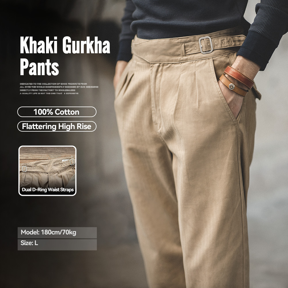 Maden Vintage réglable taille haute Gurkha pantalon kaki décontracté Cargo pantalon de travail classique pantalon droit pour hommes printemps automne