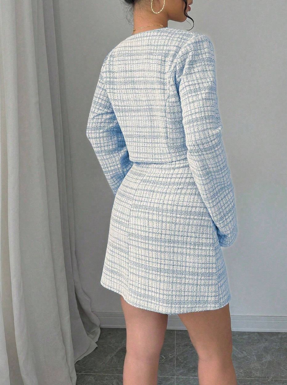 Ensemble deux pièces pour femme : Manteau court à simple boutonnage et robe rétro, coupe ajustée, élégant, polyvalent, confortable, pour le quotidien et la mode décontractée