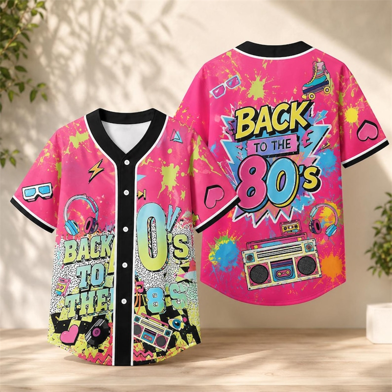 Maillot de baseball vintage années 90 Hip Hop, imprimé graffiti coloré, manches courtes, uniforme pour rassemblements en extérieur, chemises pour événements à thème rétro