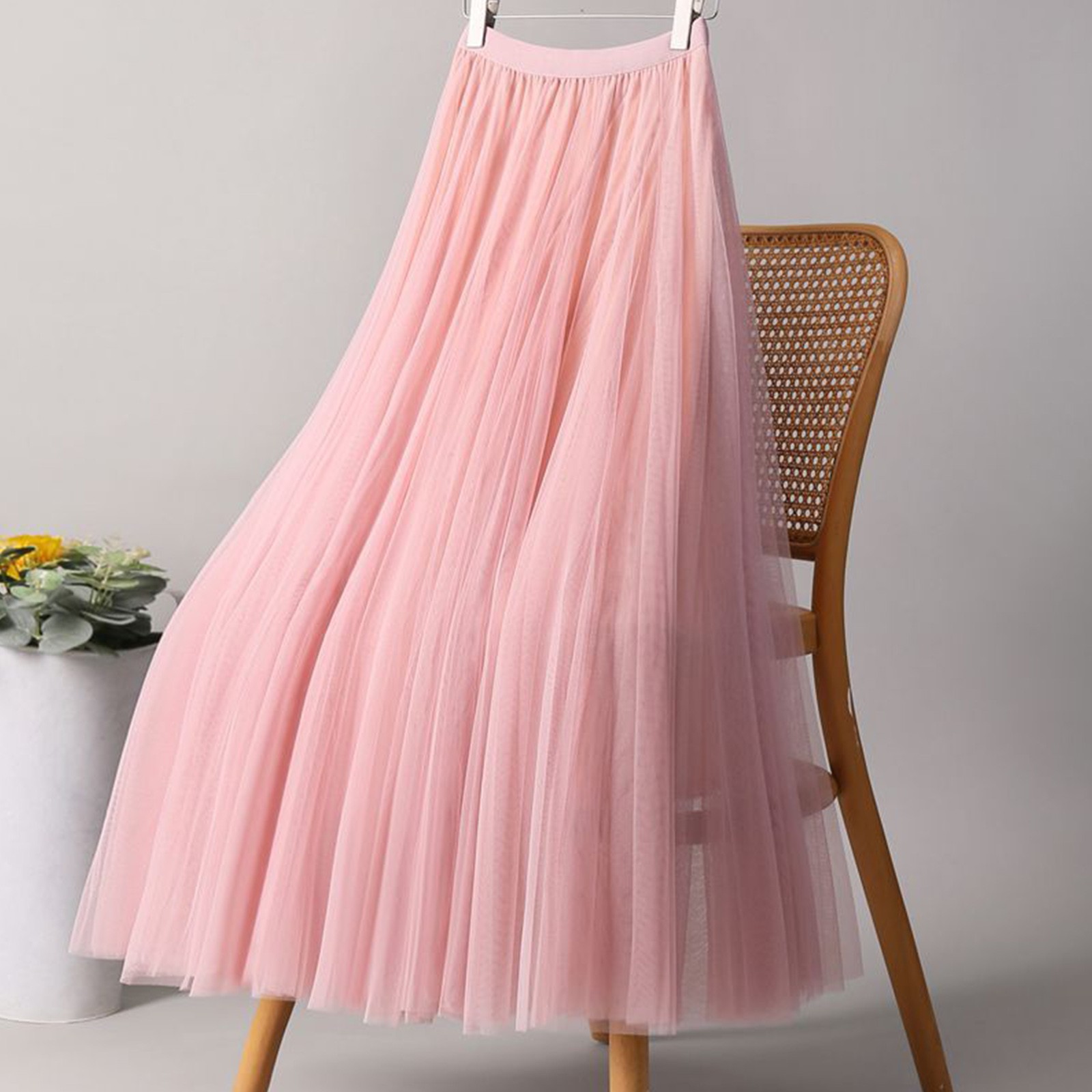 Jupes élégantes en Tulle pour femmes, taille haute, jupe plissée en maille, mode coréenne, taille élastique, tout assorti, jupes trapèze