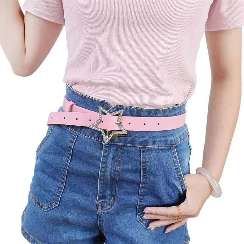 Ceinture coréenne Y2K à boucle étoile en cuir rose, ornée de strass étincelants, accessoires de décoration rétro pour mariée