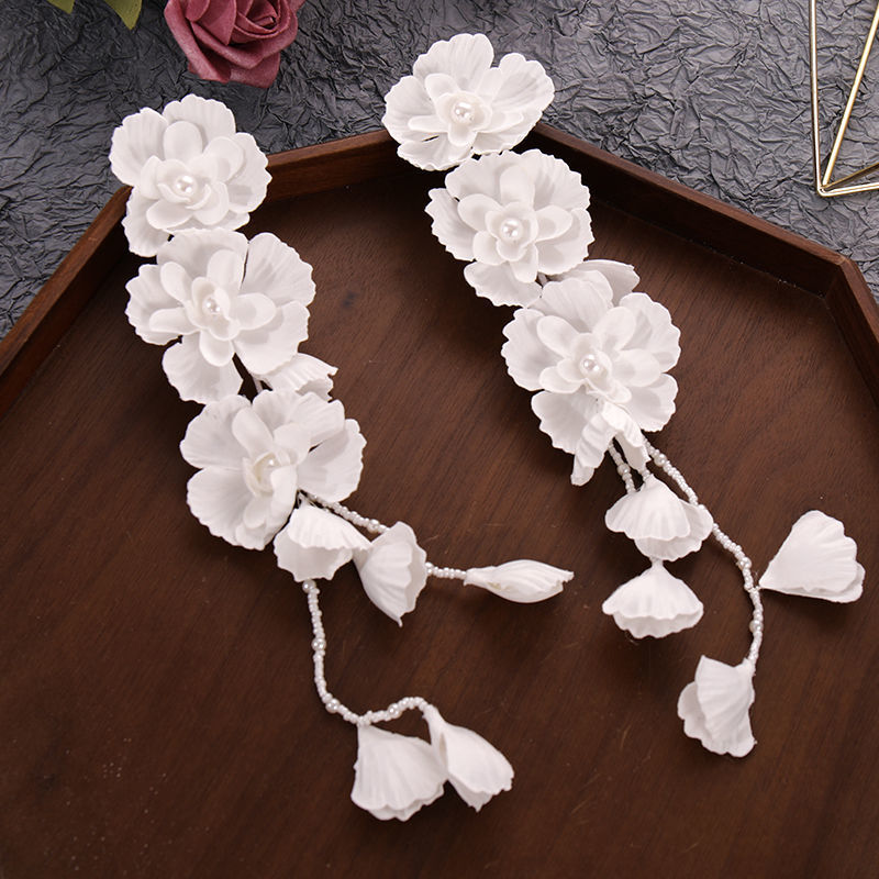 Pince à Cheveux Élégante en Forme de Fleur Blanche pour Femme et Fille, Accessoire Capillaire, Fait à la Main, avec Perles, Exquis
