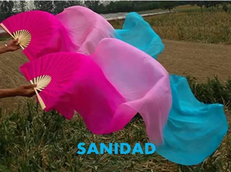 Gros classique danse du ventre réel soie ventilateur voiles dégradé horizontal-teint danse pratique ventilateur pour femmes/filles vêtements de danse Fans
