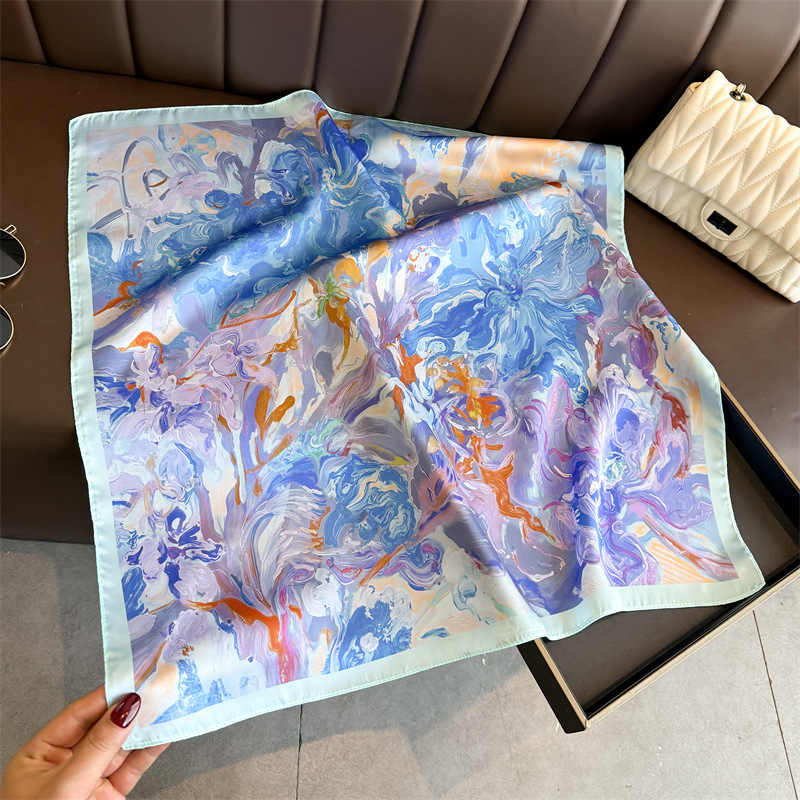 Foulard en fibre de polyester douce pour femme, motif peinture à l'huile 70x70cm, nouvelle mode, polyvalent, accessoire de mode pour vêtements et sacs