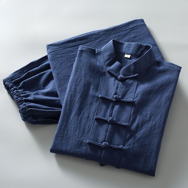 Nouvelle Collection Printemps-Automne : Veste Tang en Lin pour Homme, Manches Longues, Robe Longue Style Rétro Chinois, Vêtement Décontracté pour Homme
