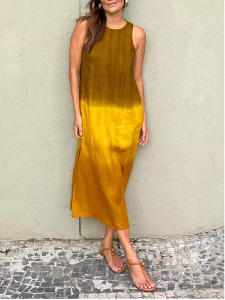 Mode gilet robe longue femmes été sans manches o cou robe été dégradé robes décontractées