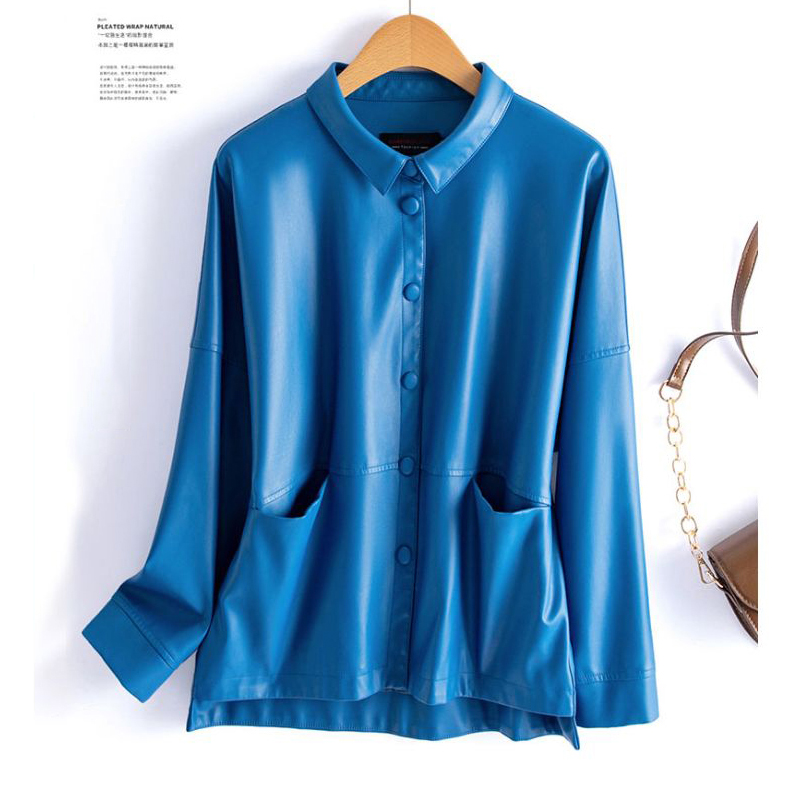 Veste courte en cuir de mouton pour femme, poches à boutons ajustée, CombChic Office Ladies, Split Sheep Leather, Korean At Outwear