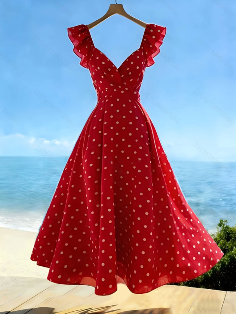 Nouvelles robes d'été sans manches pour femmes, col en V, robe slim à pois avec lacets, robe trapèze, Vestidos De Verano Mujer