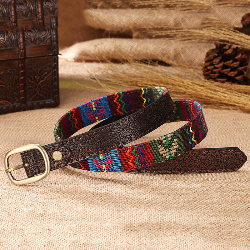 Ceinture florale sculptée de Style ethnique pour femmes, broderie colorée en cuir PU, accessoires Vintage, ceinture de marque de styliste