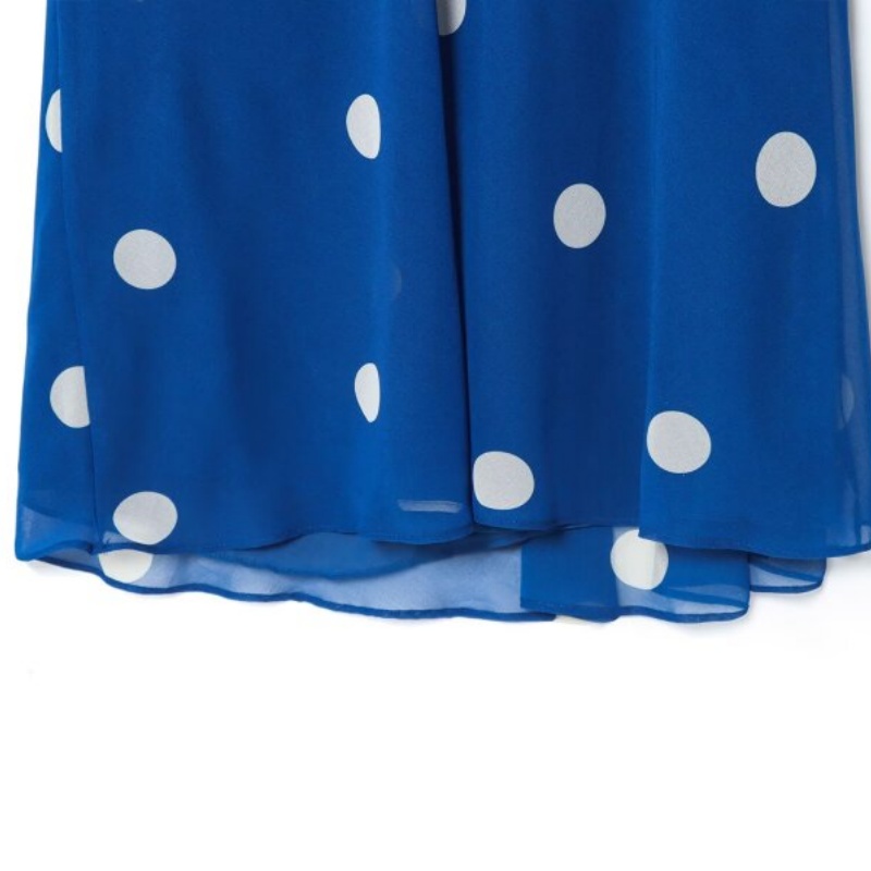 Robe de plage pour femmes, tenue d'été bleue à pois, col licou, ceinture, longueur cheville, coupe ajustée, tenue de vacances