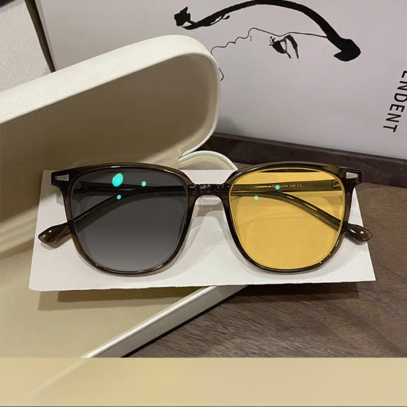 Lunettes photochromiques pour myopie, Vision jour et nuit, grand cadre carré, Anti-éblouissement, pour la conduite, Protection UV, lunettes grises