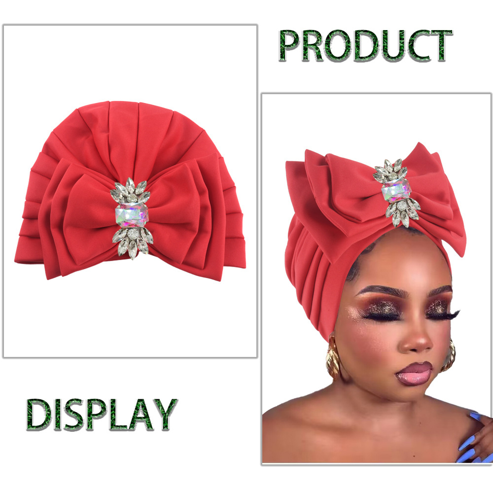 Bonnet Turban doux pour femmes, avec nœud papillon multicouche, Bonnet enveloppant la tête pour dame africaine