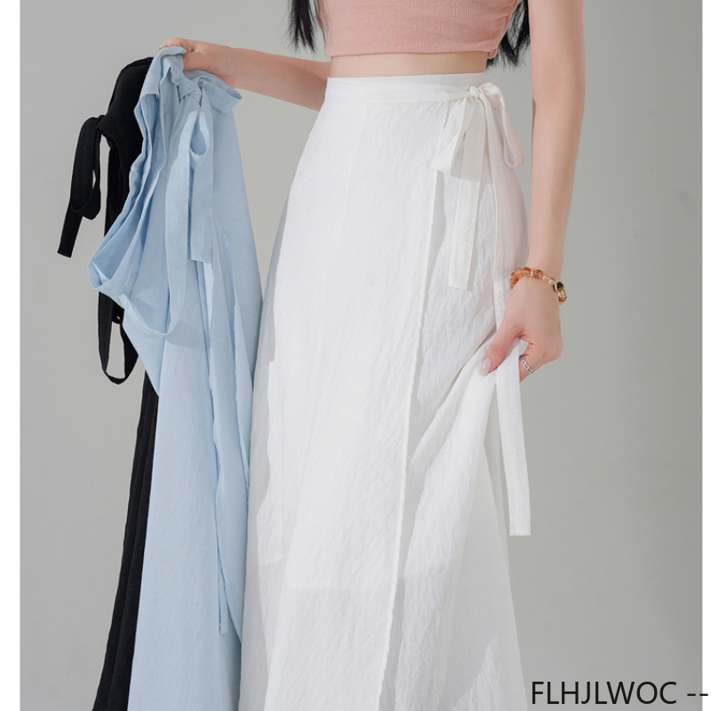 Vêtements coréens chics pour femmes, Robe d'été mignonne et douce pour filles, couleur unie, Date de vacances, taille haute, rétro, Vintage, jupe portefeuille une pièce à lacets